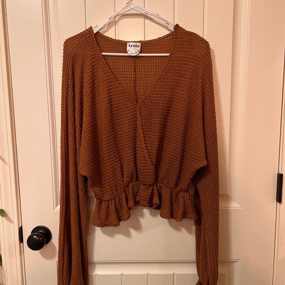 ARULA Waffle Knit Peplum Blouse
